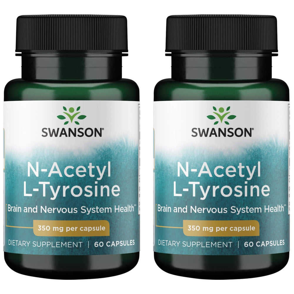 Swanson N-Acetyl L-Tyrosine bottle with capsules supports mood and cognitive focus.