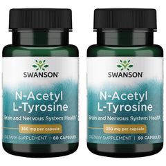 Swanson N-Acetyl L-Tyrosine bottle with capsules supports mood and cognitive focus.