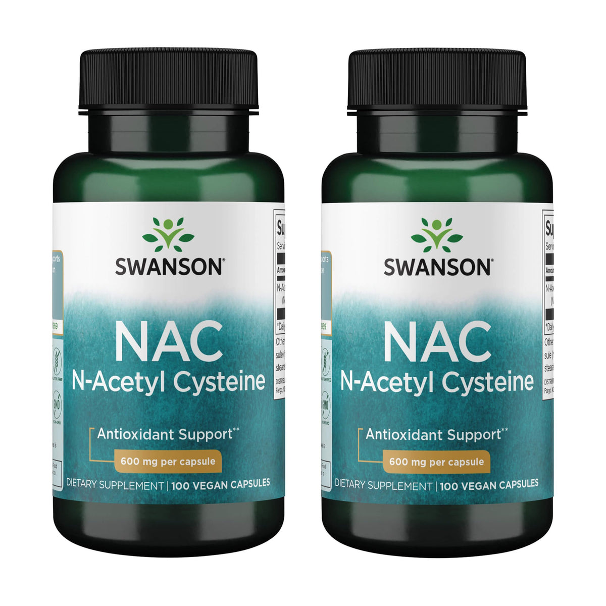 Swanson NAC 600 mg bottle front shows branding and serving size for daily antioxidant support