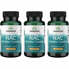 Swanson NAC bottle front view highlighting 600 mg capsules for antioxidant support.