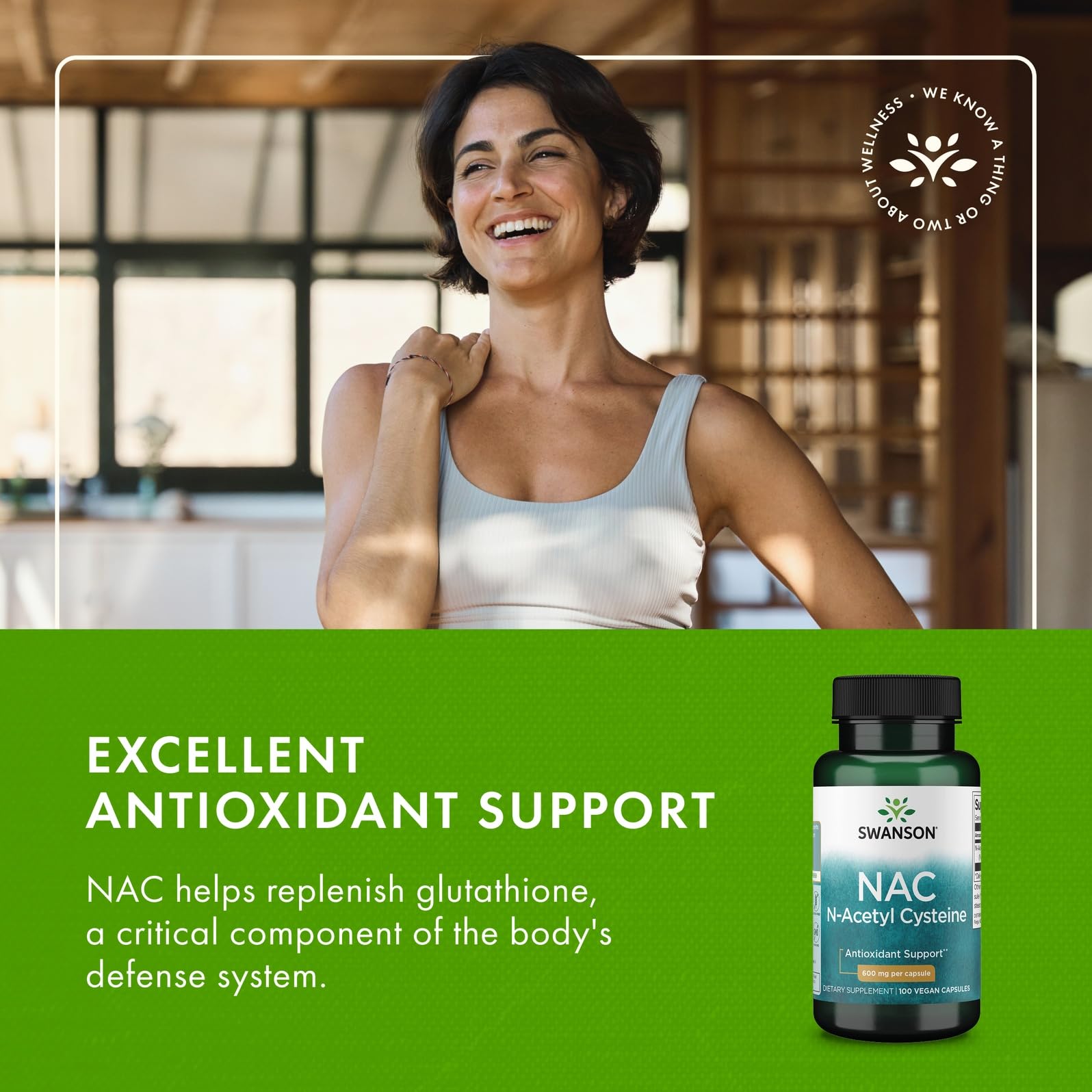 Swanson NAC capsules arranged for simple daily antioxidant support.