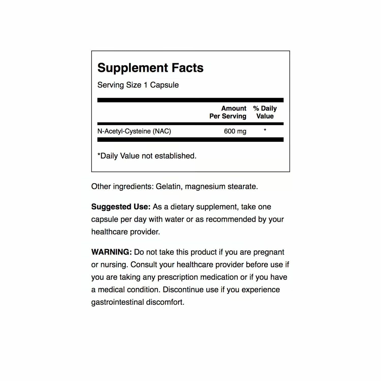Swanson NAC label close-up showing dosage and purity for informed use.