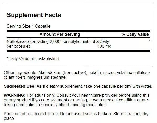 Swanson nattokinase bottle back reveals label details and dosage information