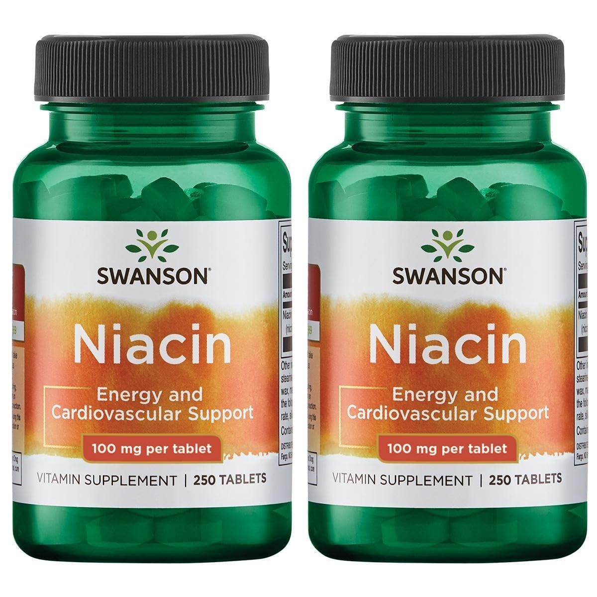 Swanson Niacin bottle label illustrating 100 mg capsules for heart health support