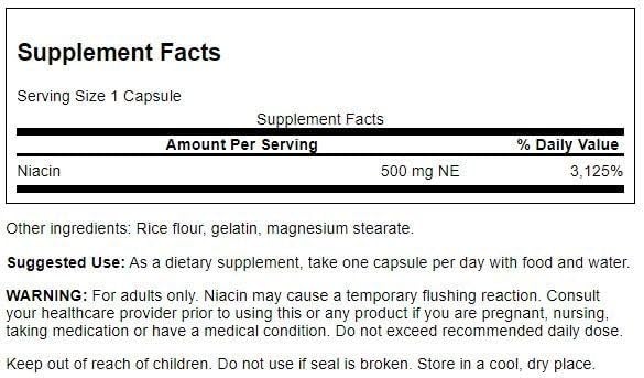 Swanson Niacin capsules being poured for convenient daily use.