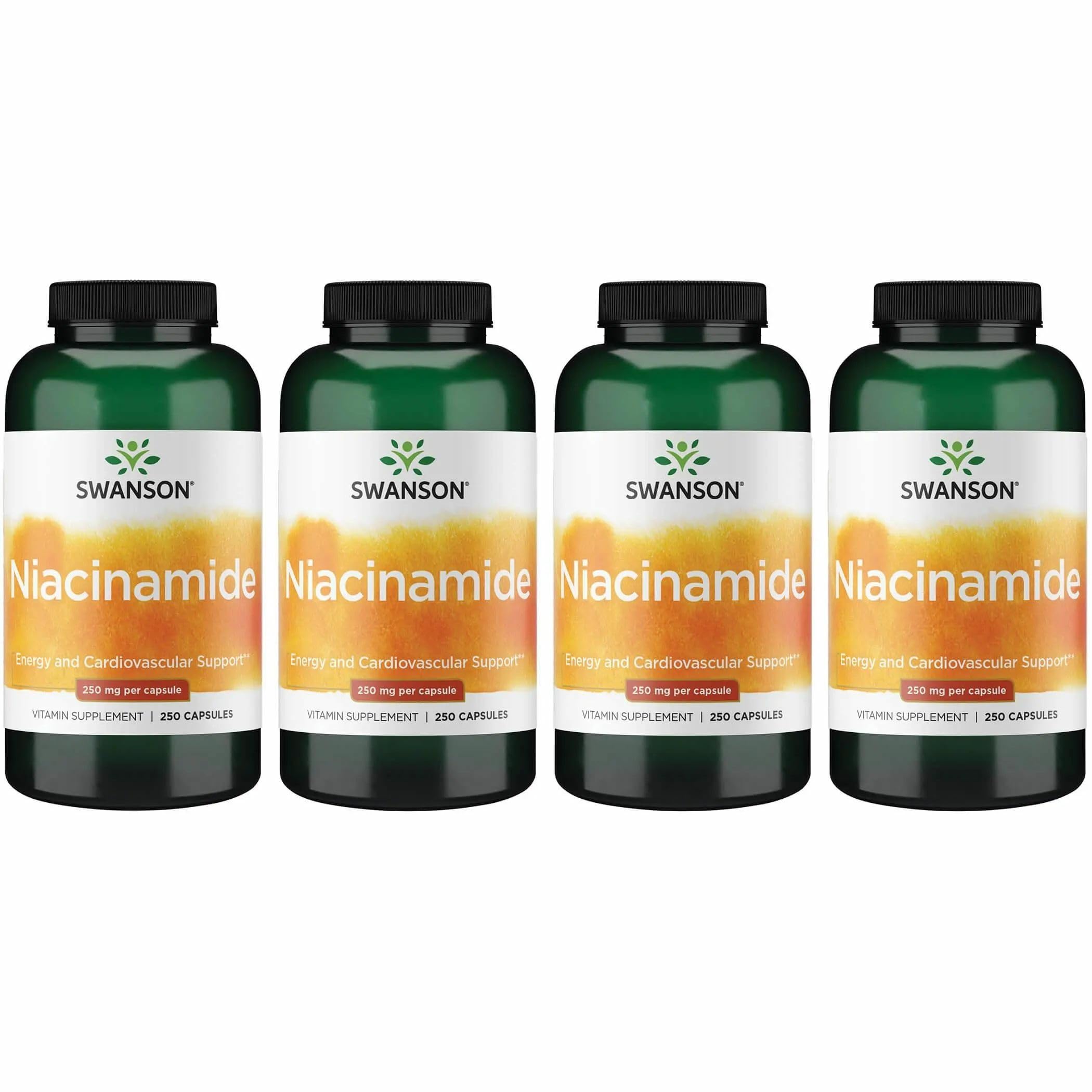 Swanson Niacinamide bottle with capsules supports energy metabolism.