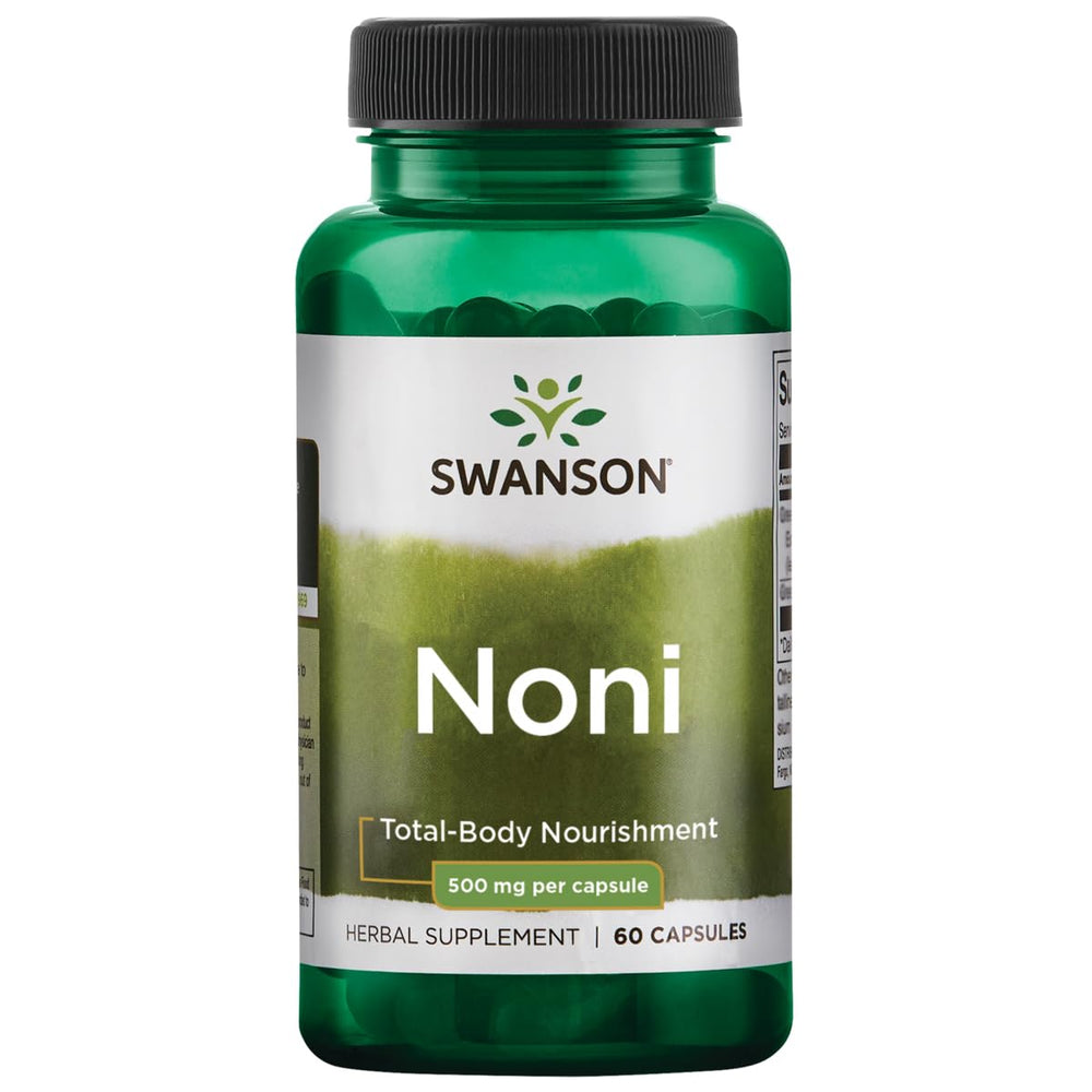 Swanson Noni 500 mg bottle for daily vitality and easy capsule intake