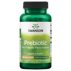 Swanson Nutraflora 375 mg bottle with prebiotic fiber supporting gut microflora.