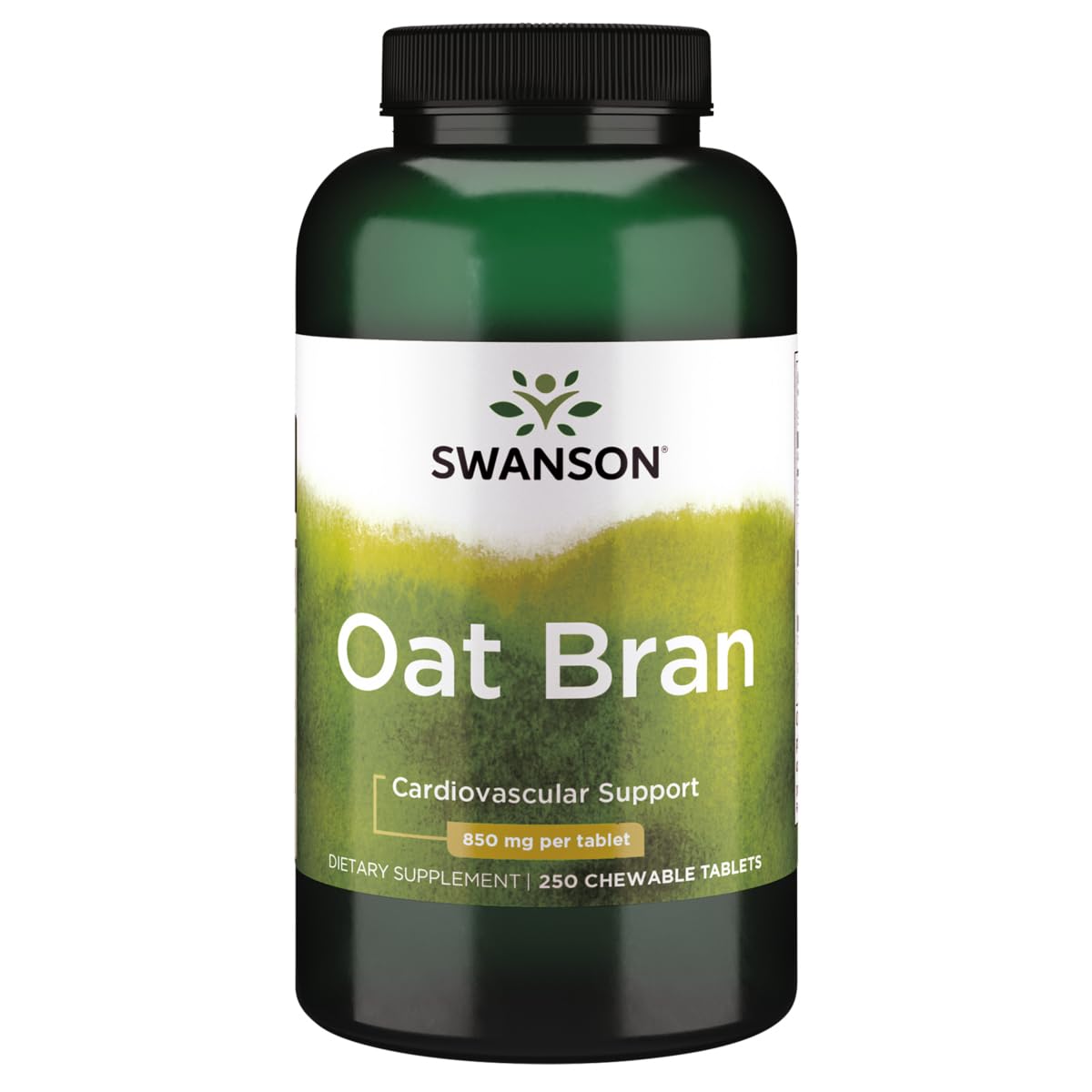 Swanson Oat Bran 850 mg bottle with capsules; fiber support for heart-healthy meals.