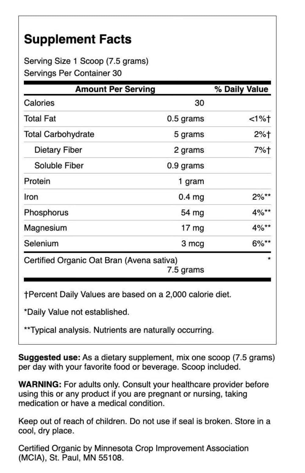 Swanson Oat Bran Fiber Powder scoop for convenient servings supporting occasional constipation