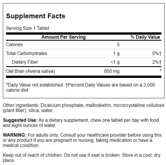 Swanson Oat Bran label close-up; shows plant-based full-spectrum ingredients for daily fiber.