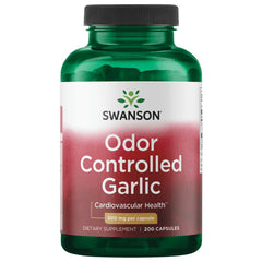 Swanson Odor-Controlled Garlic bottle front for daily cardiovascular support potential.