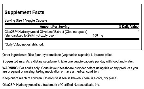 Swanson Olive Leaf capsules showing convenient vegetarian capsules.