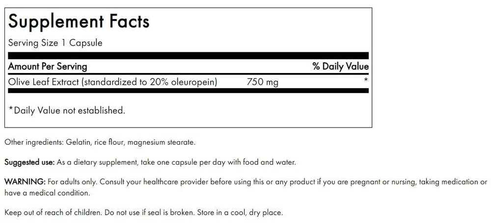 Swanson Olive Leaf Extract bottle closeup reveals the label and oleuropein content.