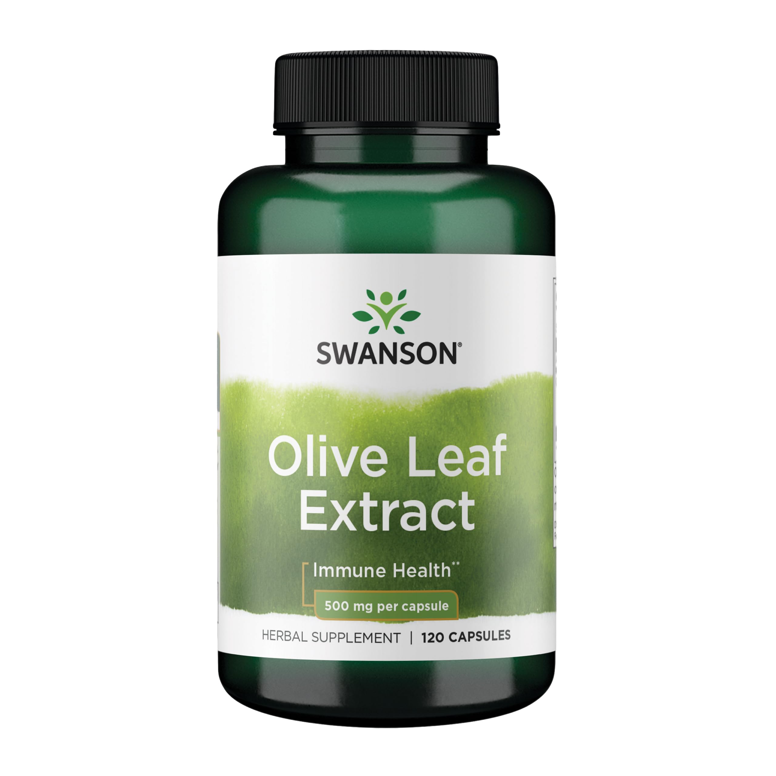 Swanson Olive Leaf Extract bottle close-up highlighting 20% oleuropein potency for immune support