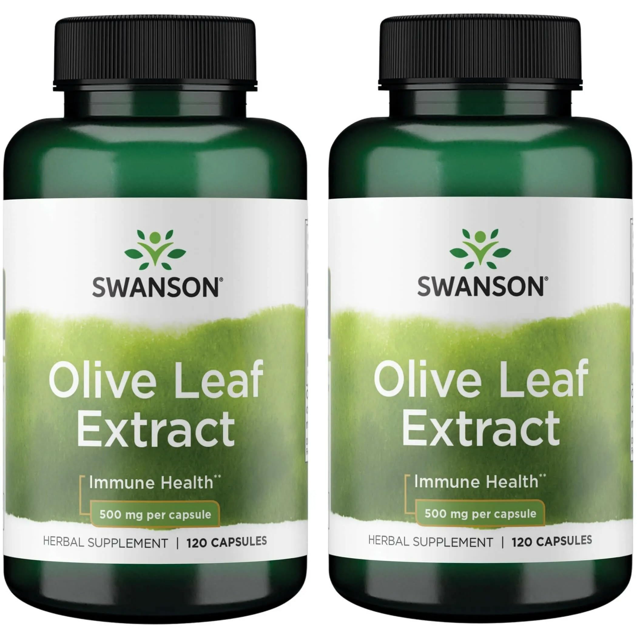 Swanson Olive Leaf Extract bottle front highlights 20% oleuropein potency for wellness support.