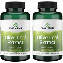 Swanson Olive Leaf Extract bottle front highlights 20% oleuropein potency for wellness support.
