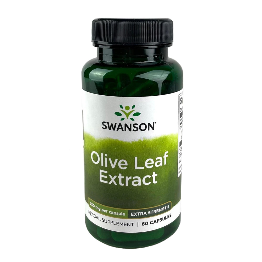 Swanson Olive Leaf Extract capsules show the 750mg dosage for daily immune support.