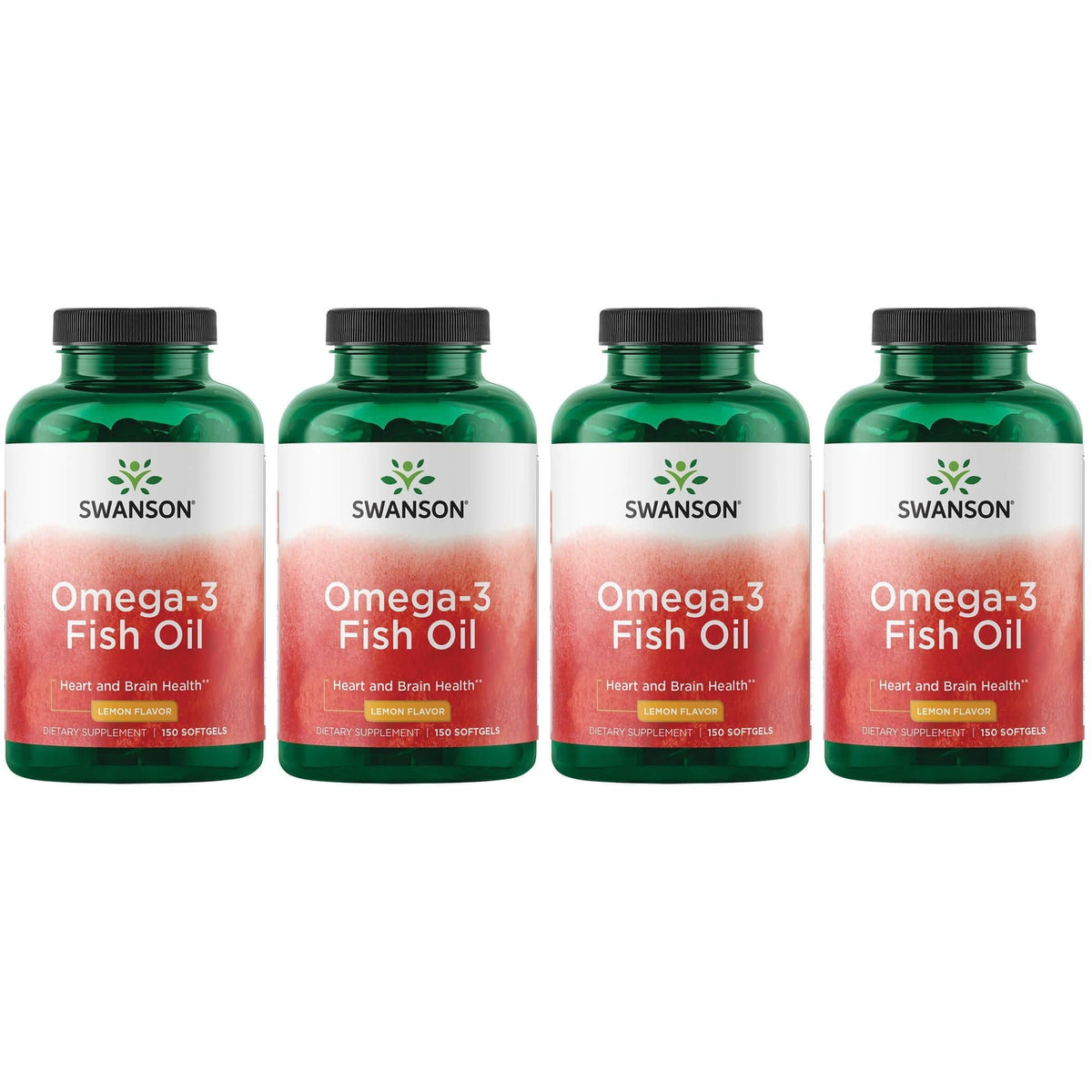 Swanson Omega-3 Fish Oil lemon-flavored bottle pouring, supports heart and brain wellness