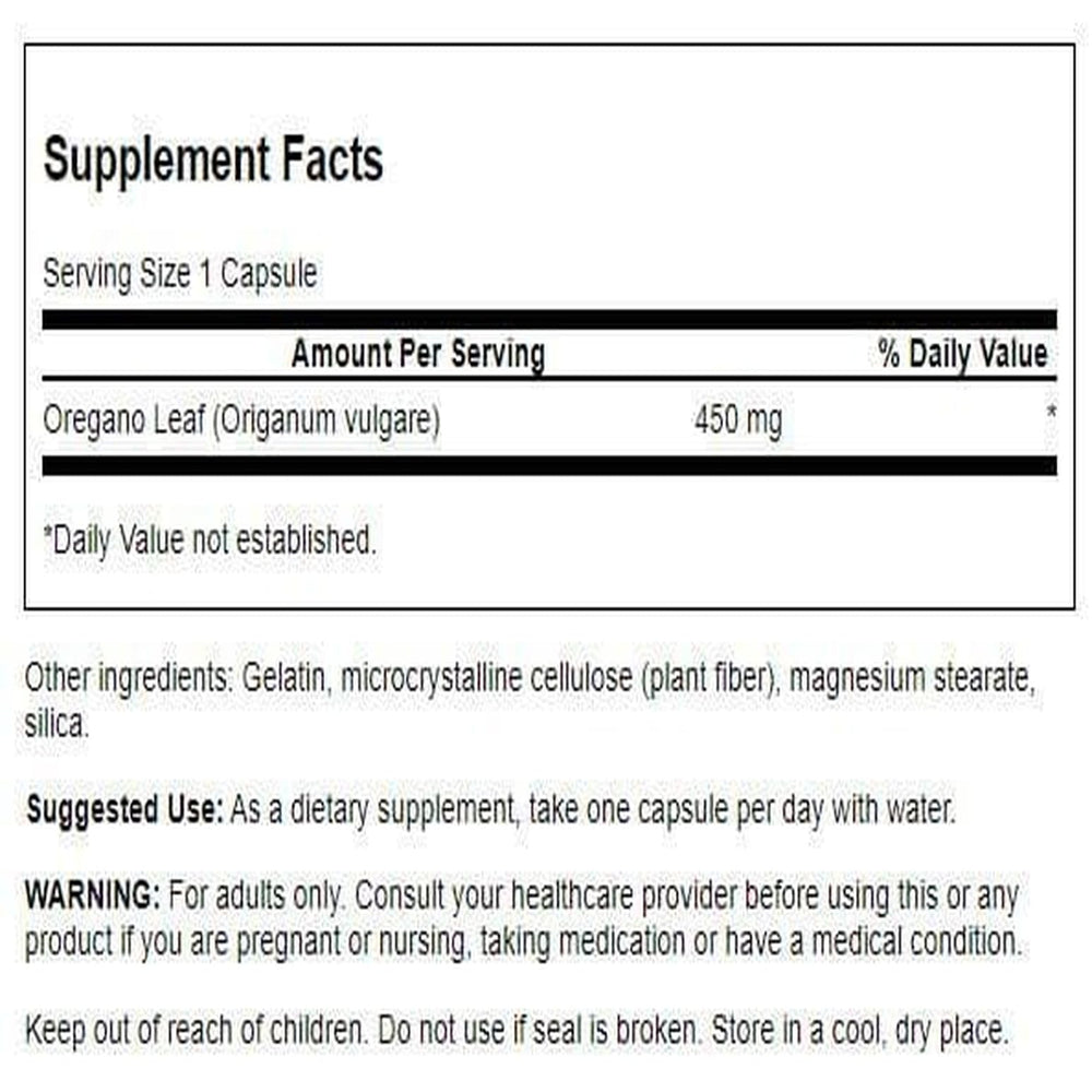 Swanson oregano 450 mg cap closeup shows high quality plant-based ingredients.
