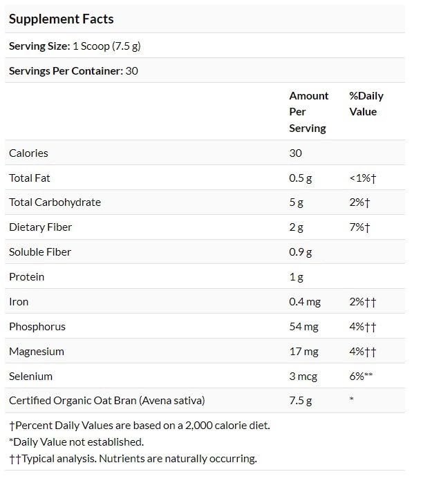 Swanson Organic Oat Bran Fiber powder jar helps with satiety for snacking.