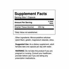 Closeup of Swanson Ovarian Glandular capsules highlighting daily use.