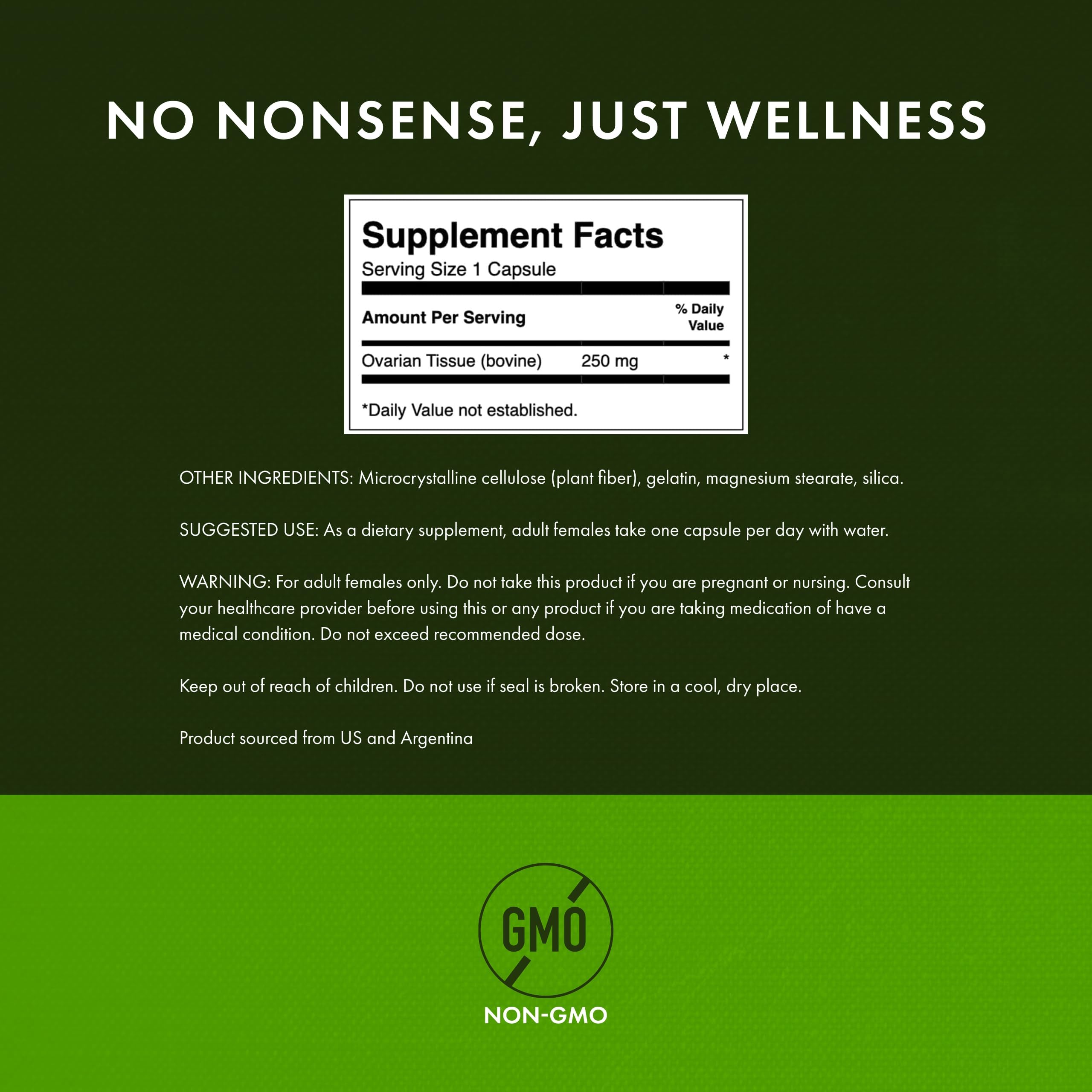 Swanson Ovarian Glandular label close-up highlighting premium tissue.