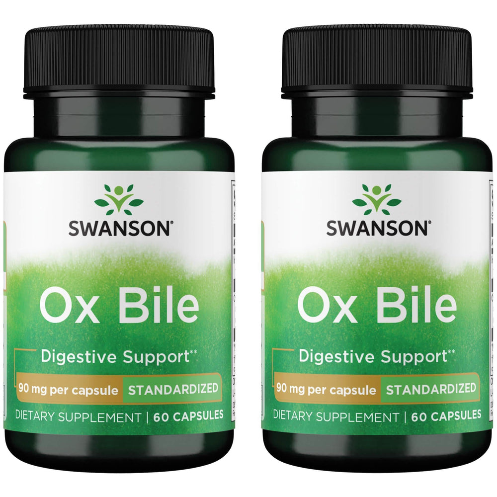 Swanson Ox Bile standard 90 mg capsules aid fat digestion.