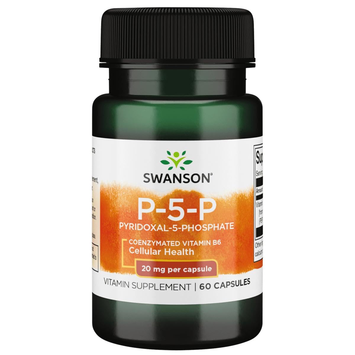 Swanson P-5-P bottle front view, an easy-to-take vitamin B-6 supplement.