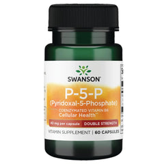 Swanson P-5-P bottle label highlights double strength for energy metabolism