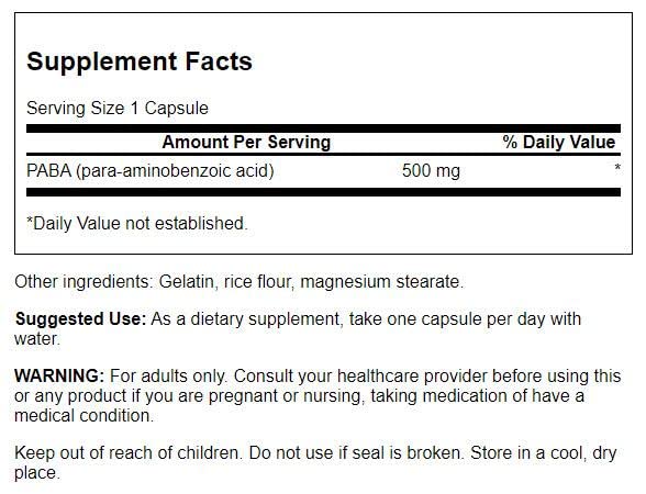 Swanson PABA capsules close-up showing daily use