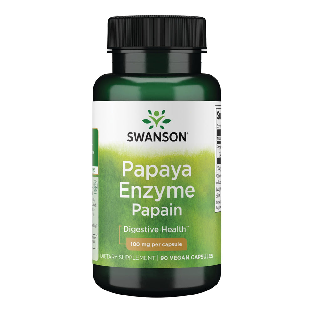 Swanson Papain Papaya Enzyme bottle-front view shows vegetarian protein support