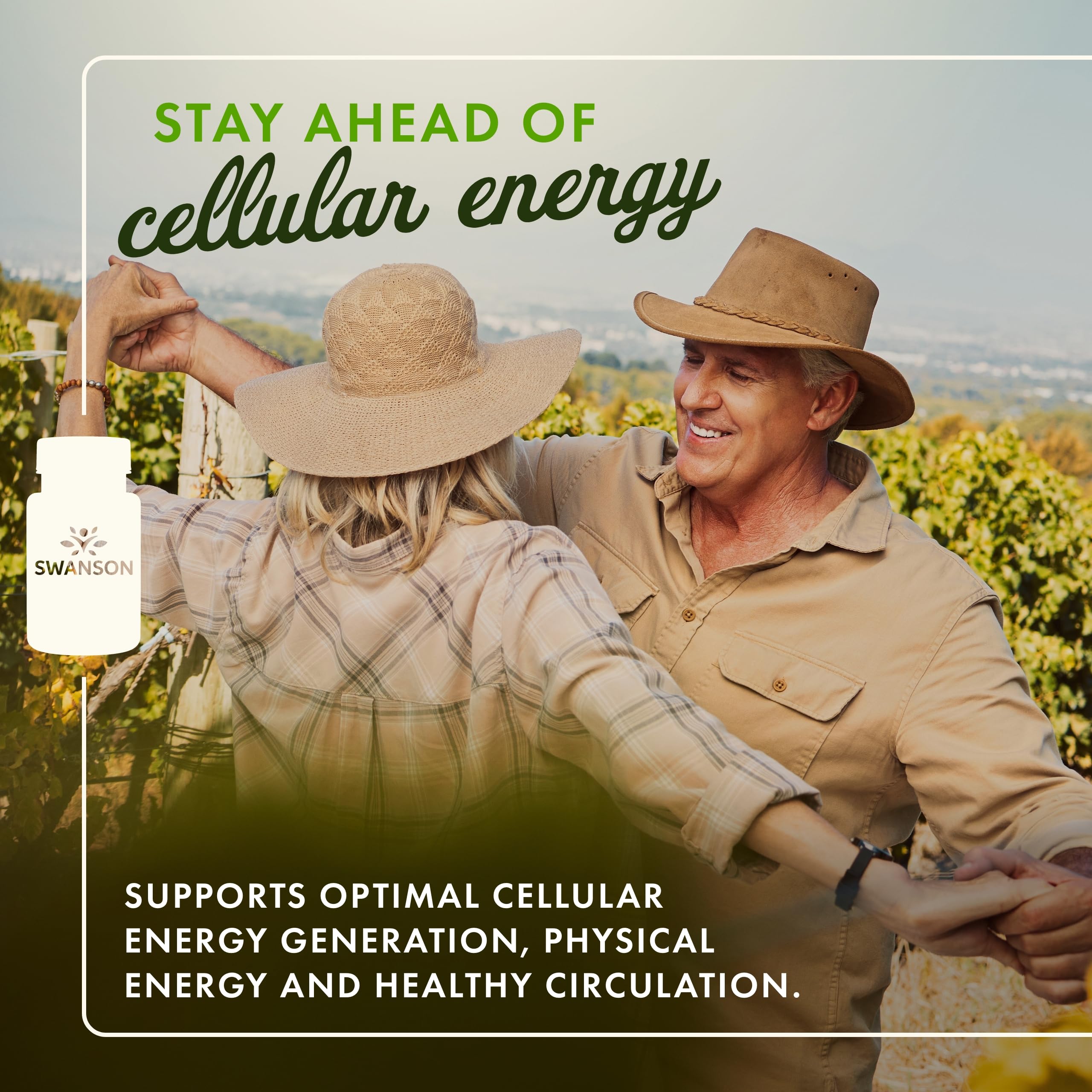 Swanson Peak ATP bottle side view emphasizes veggie capsules for clean energy support.