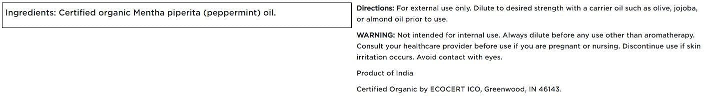 Swanson CERT ORG Peppermint ESSN Oil label closeup showing organic certification and quality.