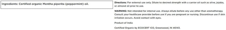 Swanson CERT ORG Peppermint ESSN Oil label closeup showing organic certification and quality.