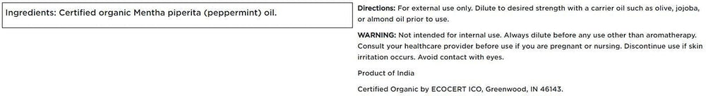 Swanson CERT ORG Peppermint ESSN Oil label closeup showing organic certification and quality.