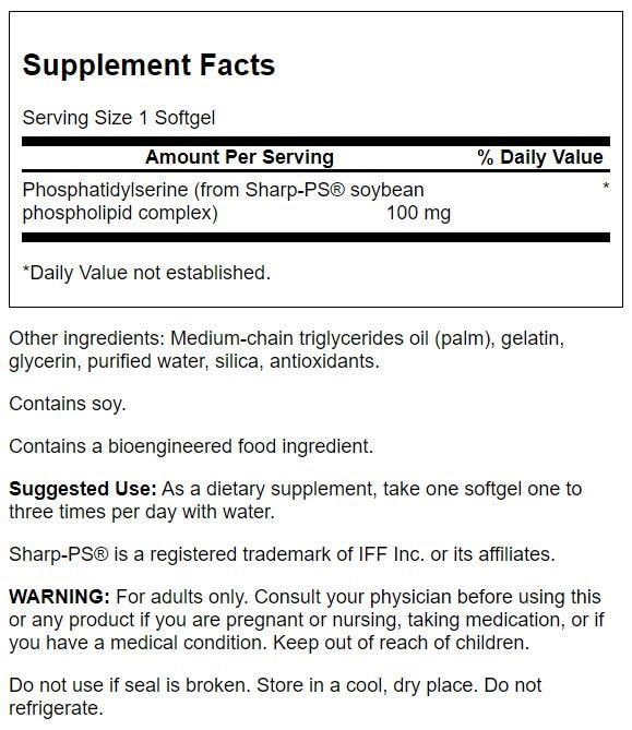 Swanson phosphatidylserine softgels label close-up for brain health benefits