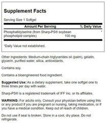 Swanson phosphatidylserine softgels label close-up for brain health benefits
