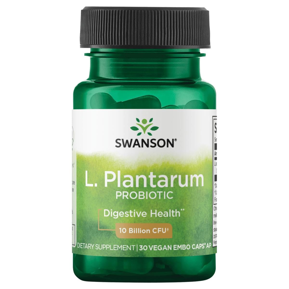 Swanson L. Plantarum bottle front highlighting probiotic formula for gut balance.