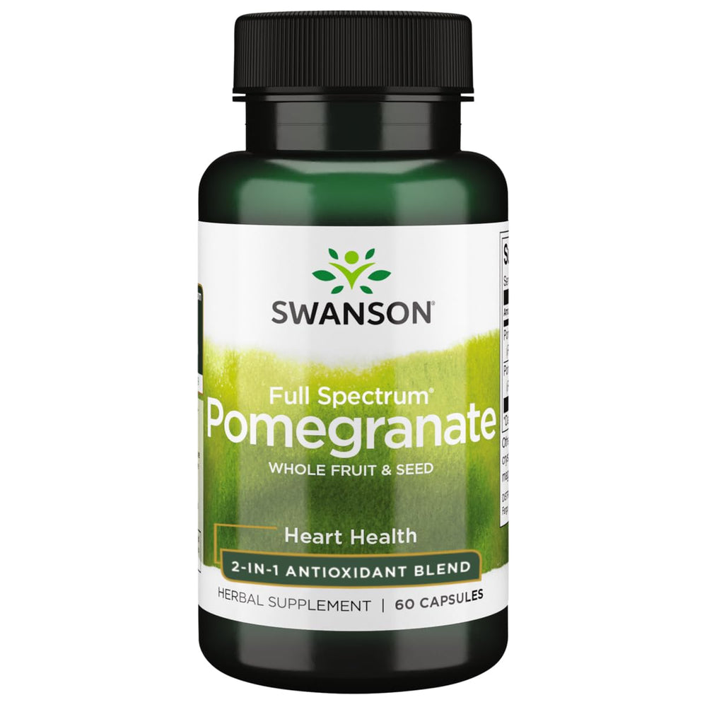 Swanson Pomegranate Full Spectrum bottle with capsules for antioxidant support.