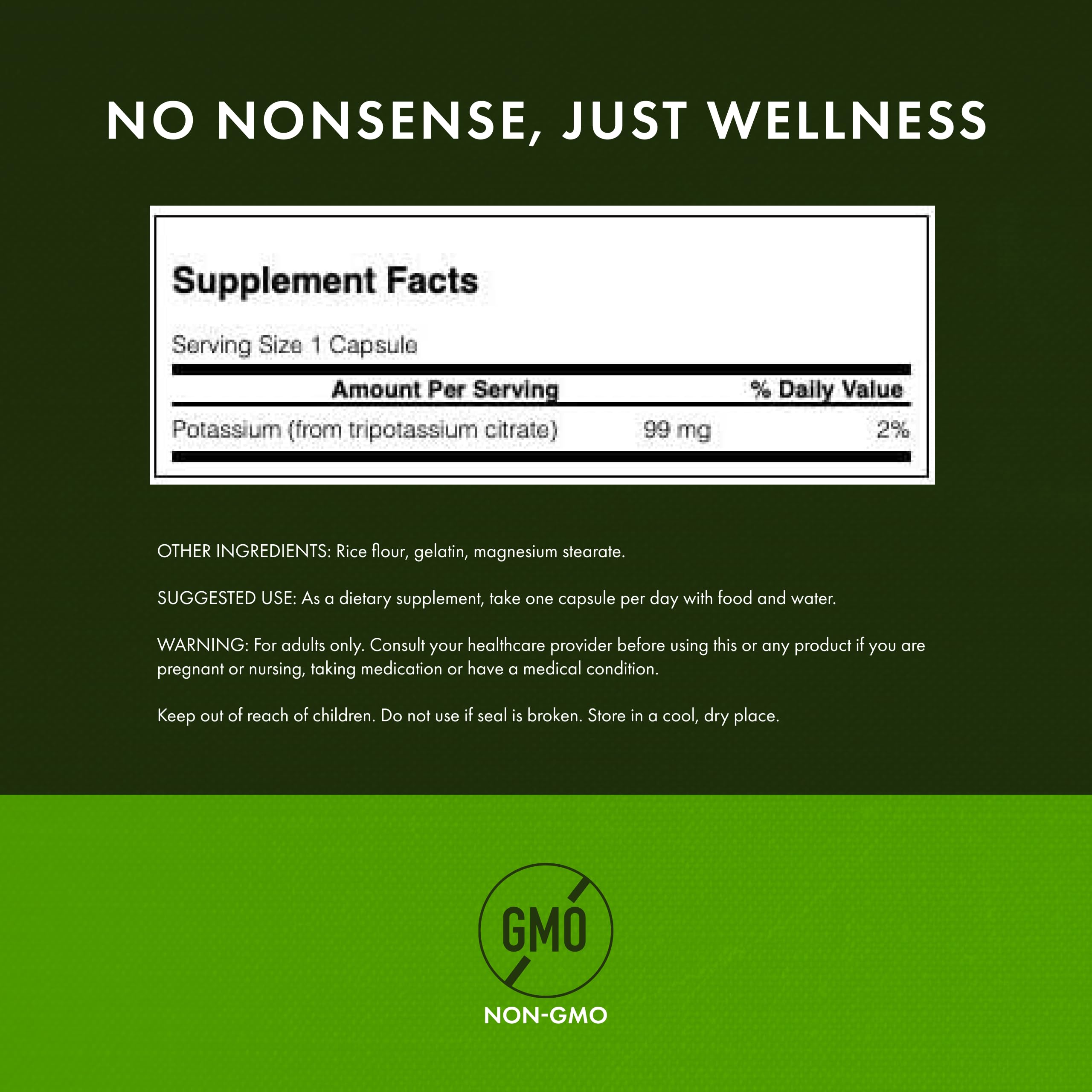 Swanson Potassium Citrate ingredient panel highlighting natural minerals