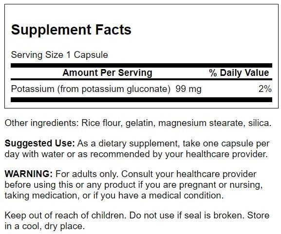 Swanson Potassium Gluconate 250 capsules container provides convenient daily mineral intake