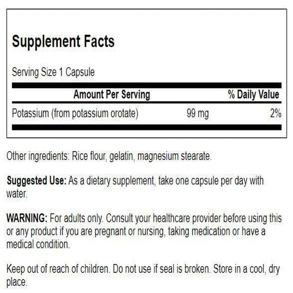 Swanson Potassium Orotate capsules shown for convenient daily intake on the go.
