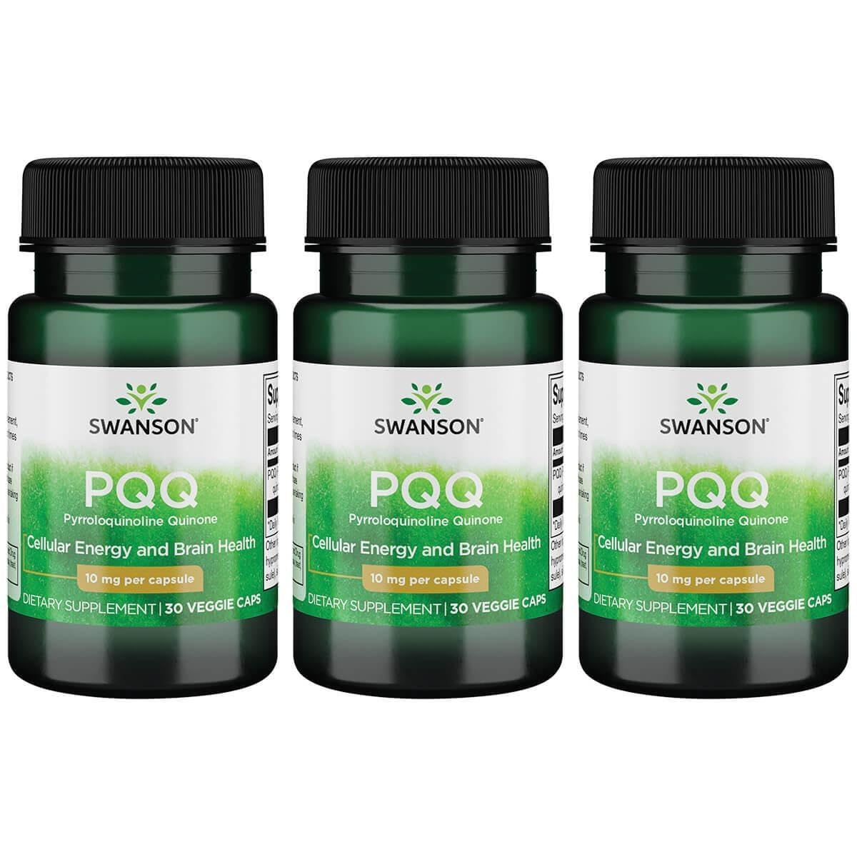 Swanson PQQ 10 mg vegan capsule close-up showing easy-to-swallow form for daily use