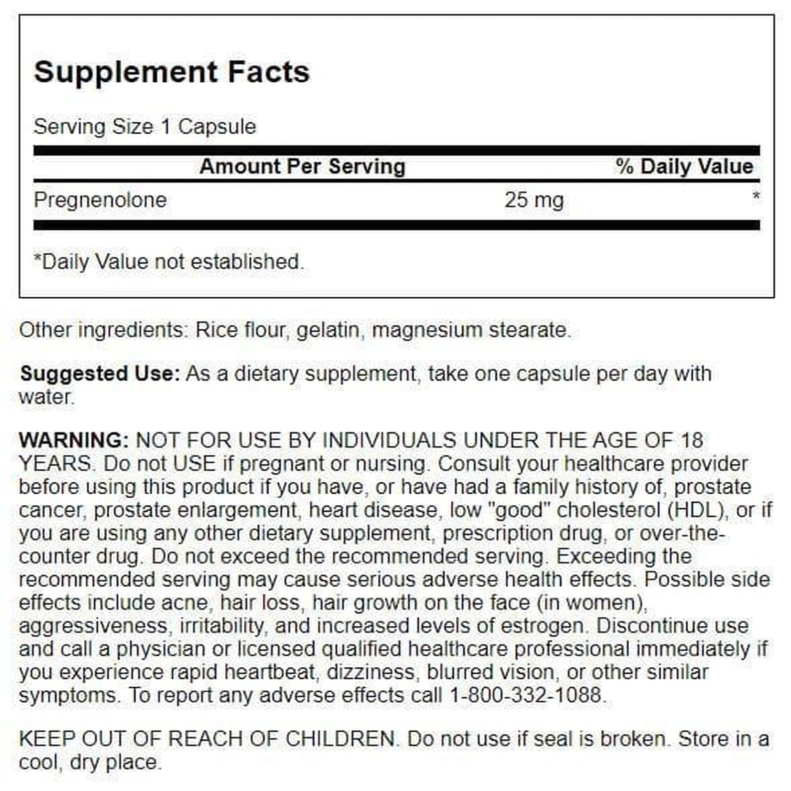 Swanson Pregnenolone 25 mg capsules closeup highlighting potency