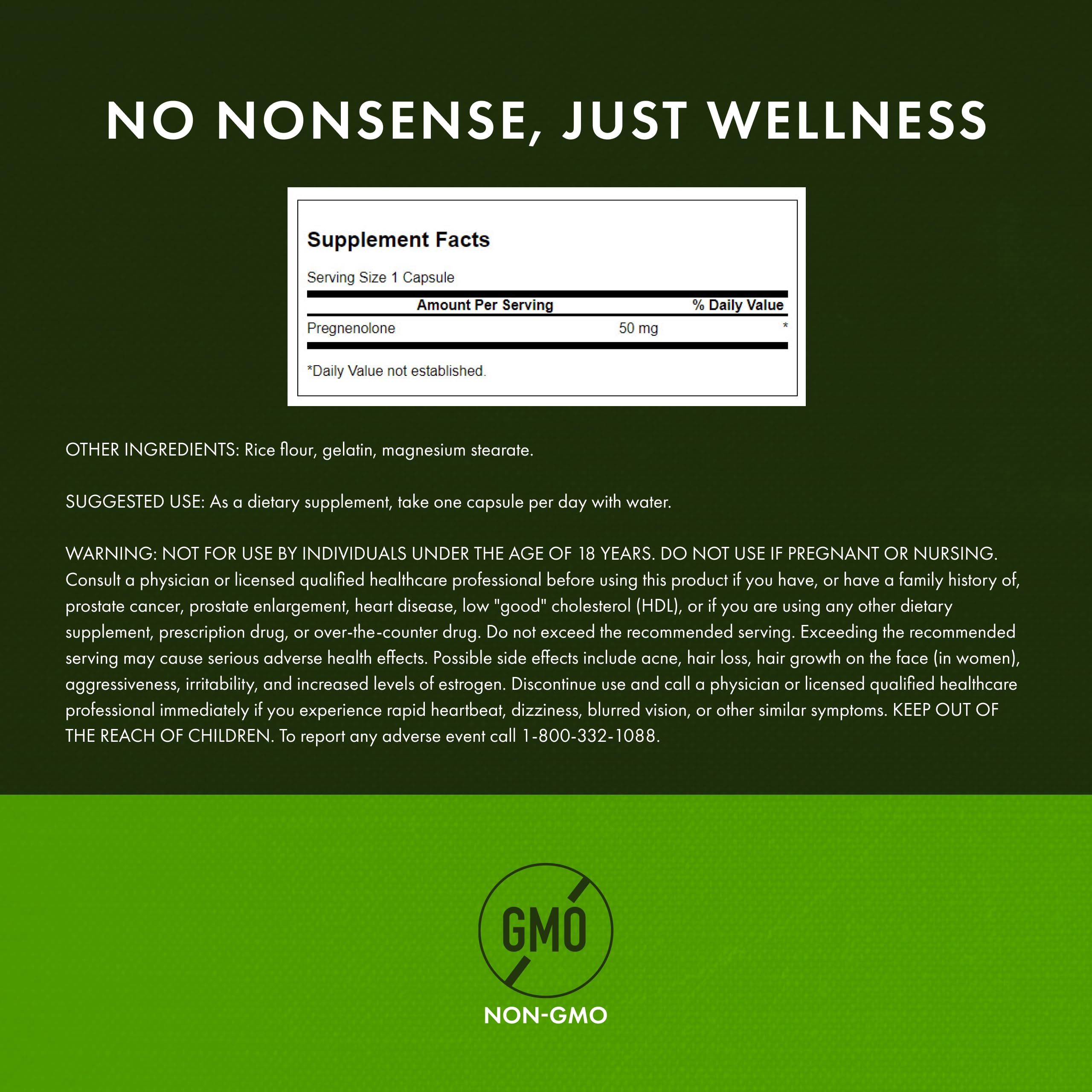 Swanson Pregnenolone 50 mg label closeup highlights capsules count and potency.