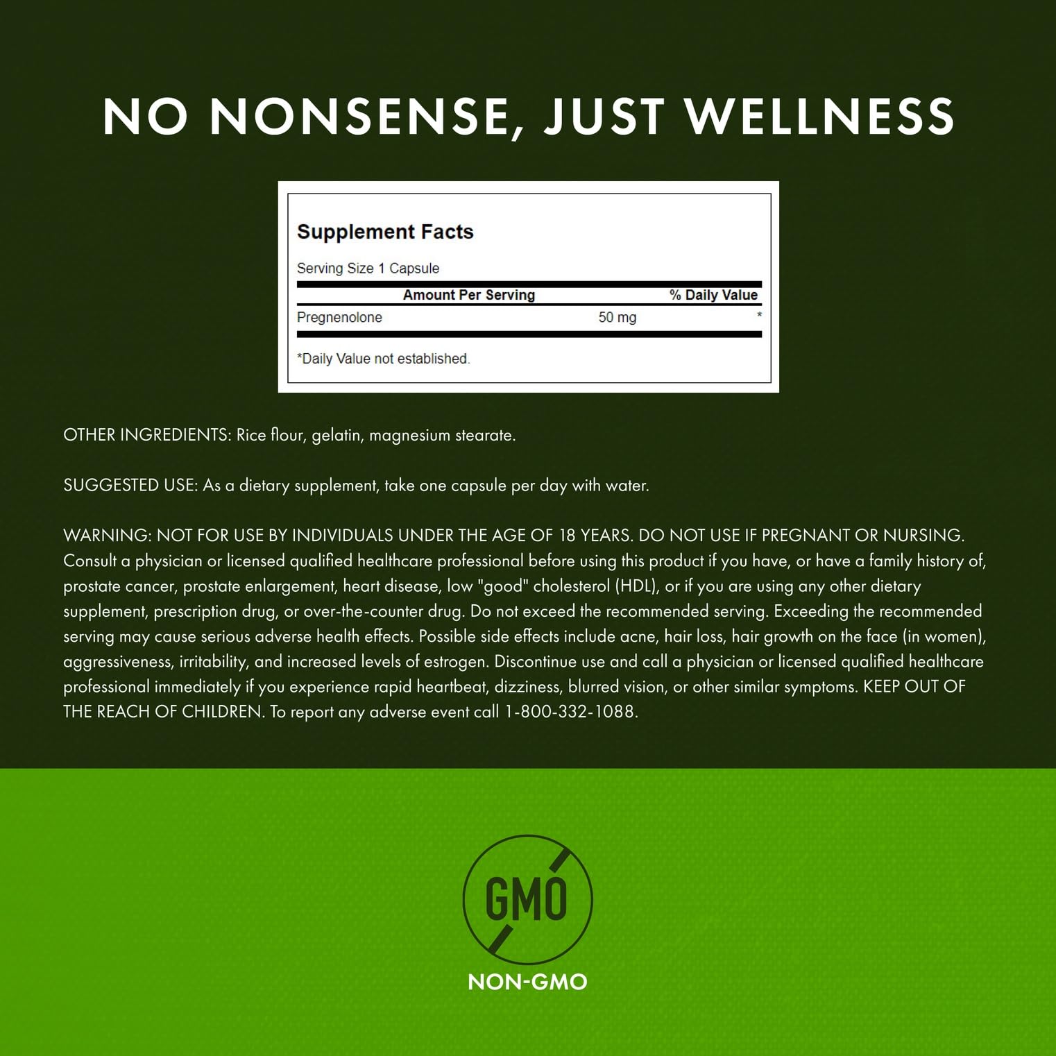 Swanson Pregnenolone capsules 50 mg close-up highlight the dose.