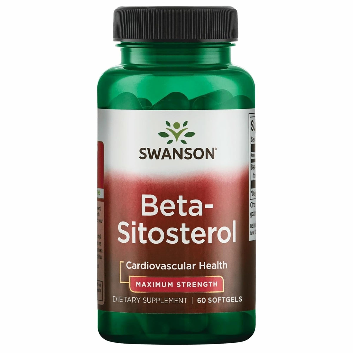 Swanson Premium Beta Sitosterol softgels label close-up, plant-based wellness.