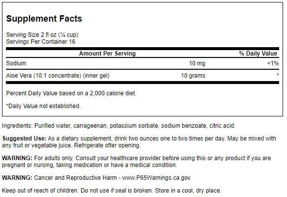 Closeup of Swanson Premium Aloe Vera Gel label highlighting full spectrum plant-based wellness.