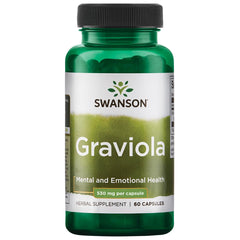 Swanson Premium Graviola 530 mg bottle showcasing plant-based immune and digestive support